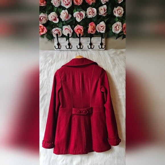 Hydraulic Vintage Cut Ruby Wool Pea Coat - Picture 3 of 10